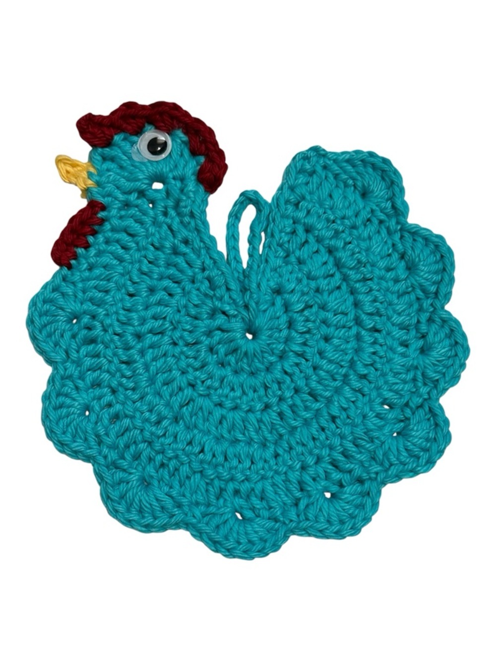 Handmade Teal Crochet Chicken Bird pot holder